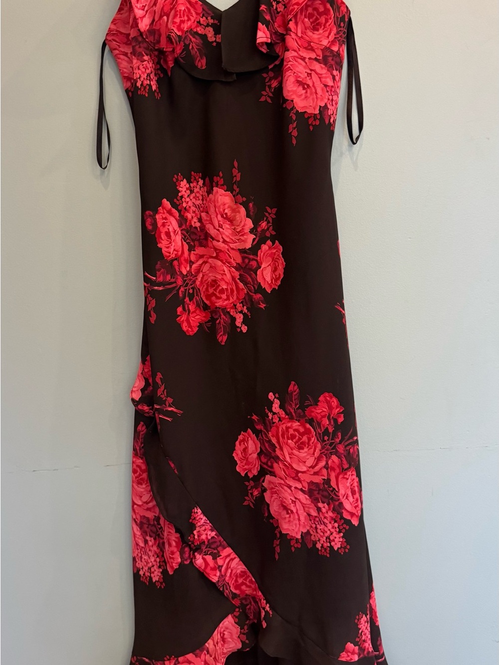 Express Black Maxi Dress with Red Floral Print